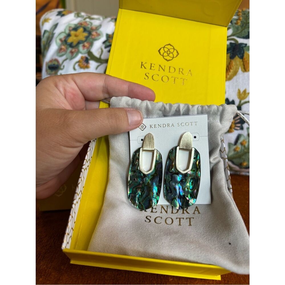Kendra Scott Aragon Gold Drop Earrings Abalone Shell NWT w/ Box Gift Set